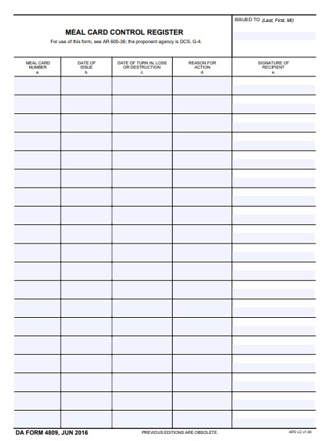DA Form 4809 form preview