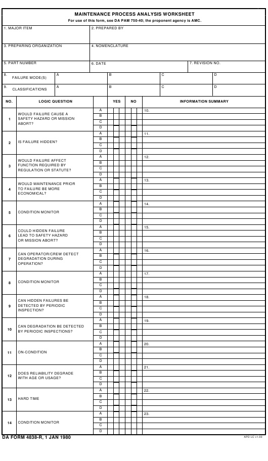 DA Form 4838-R form preview