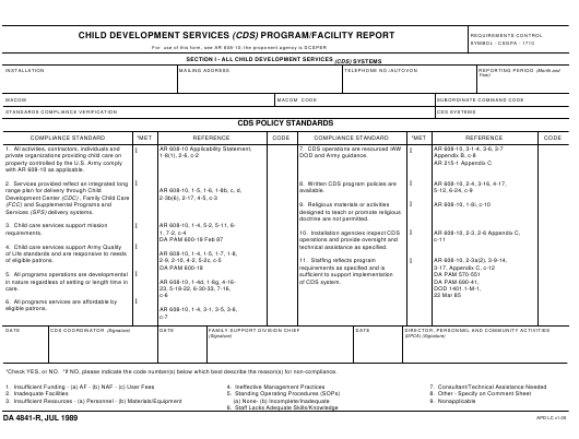 DA Form 4841-R form preview