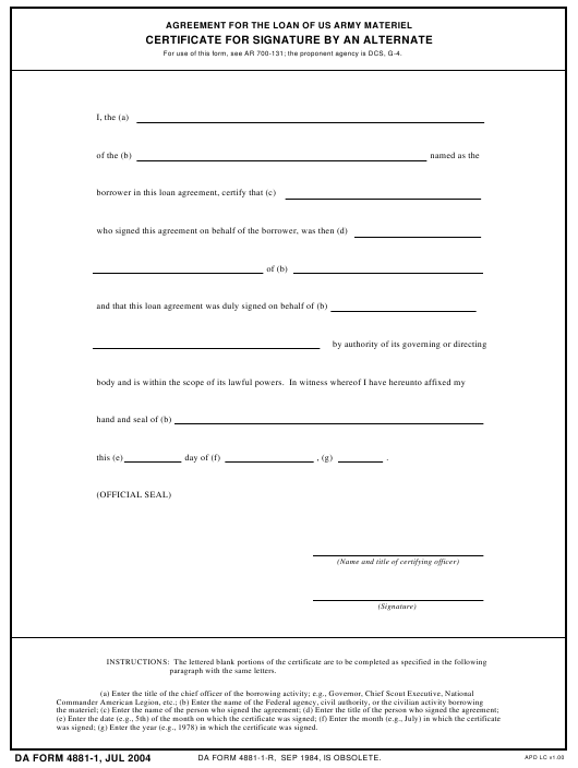 DA Form 4881-1 form preview