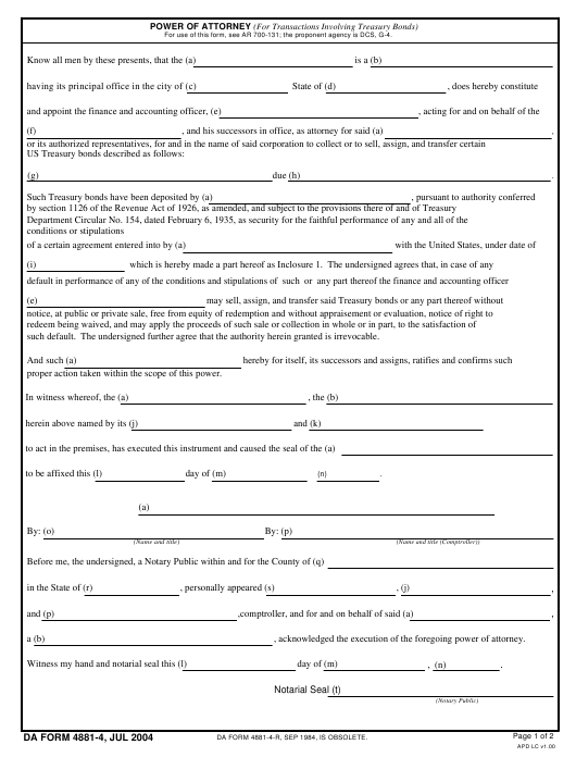 DA Form 4881-4 form preview