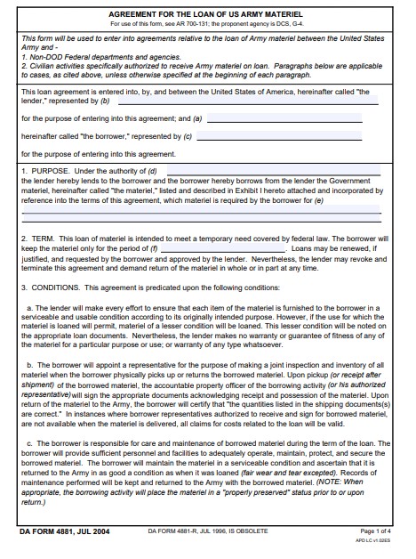 DA Form 4881 form preview