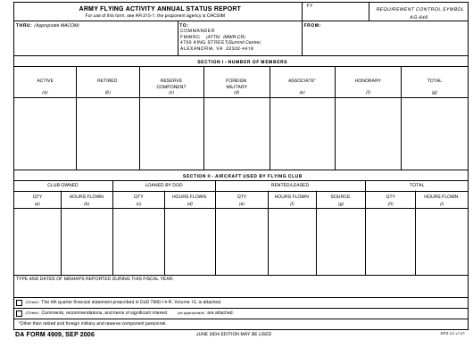 DA Form 4909 form preview