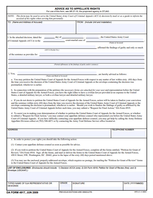 DA Form 4917 form preview