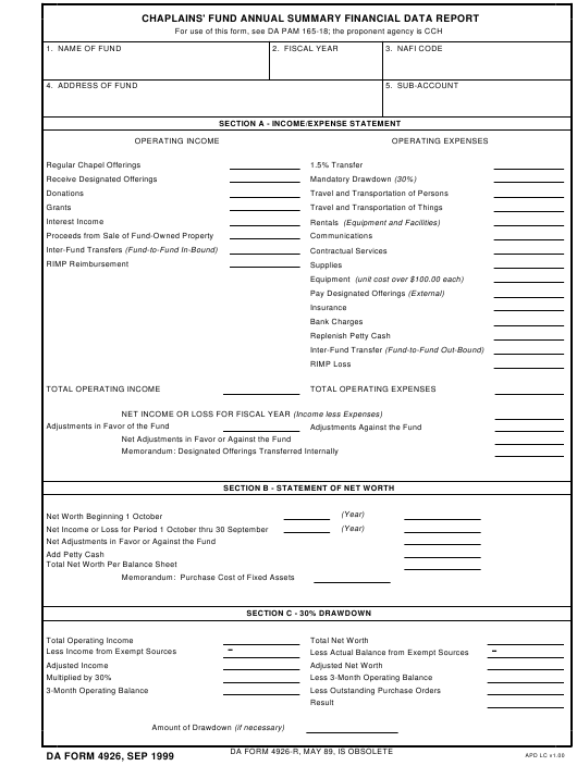 DA Form 4926 form preview