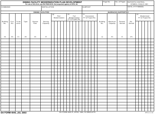 DA Form 4945 form preview
