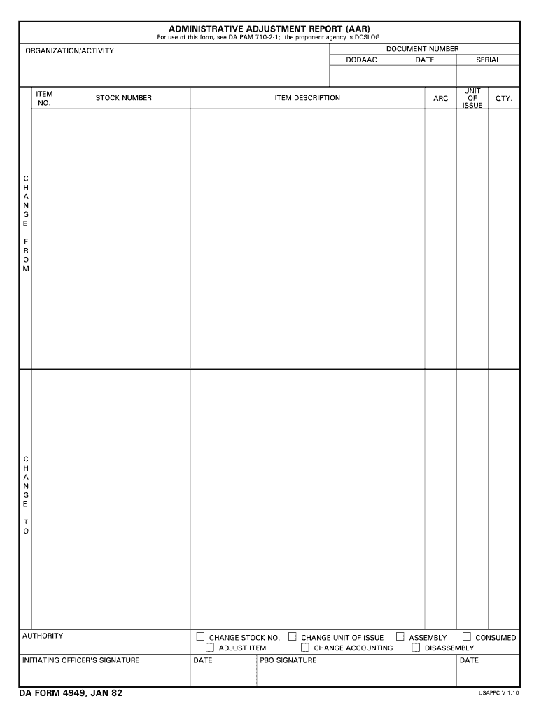 DA Form 4949 form preview