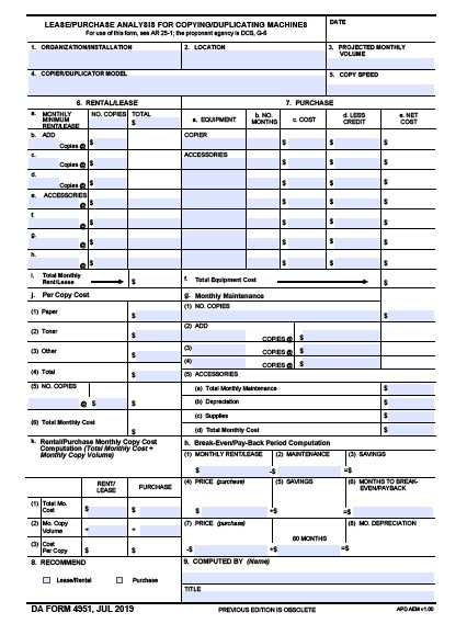 DA Form 4951 form preview