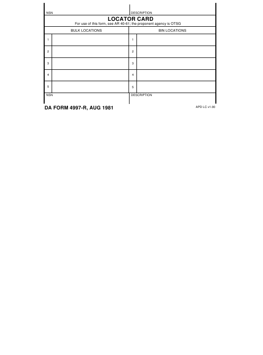 DA Form 4997-R form preview