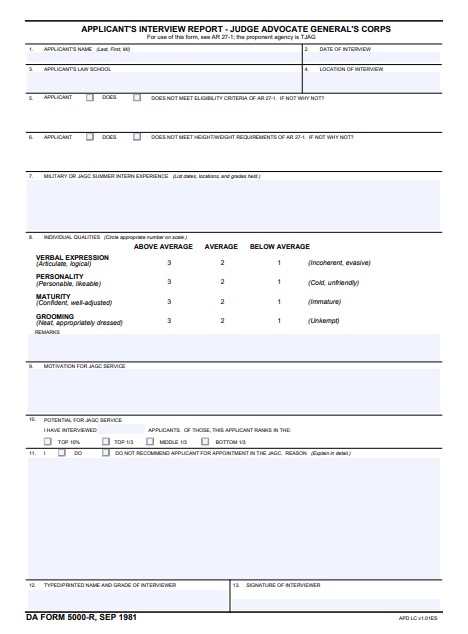 DA Form 5000-R form preview