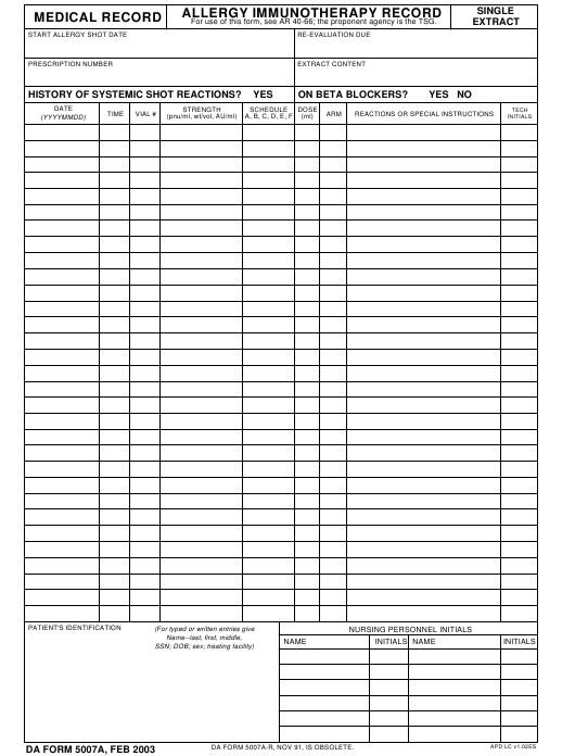 DA Form 5007A form preview