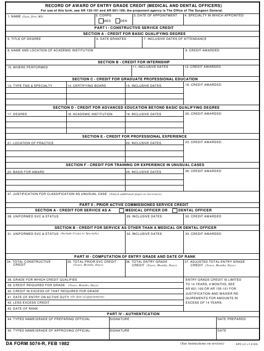 DA Form 5074-R form preview