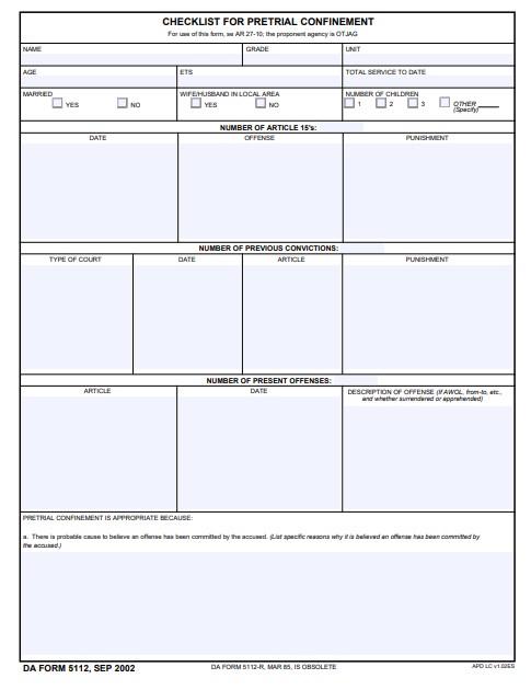 DA Form 5112 form preview