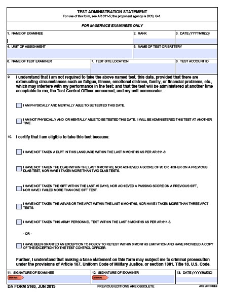 DA Form 5160 form preview
