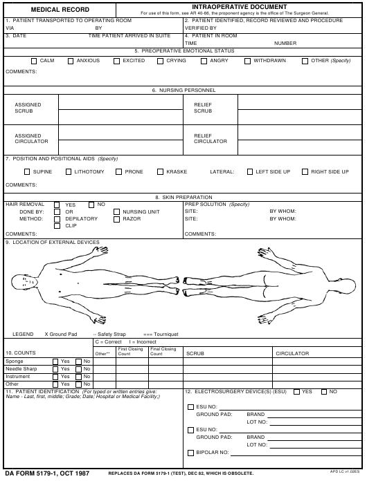 DA Form 5179-1 form preview
