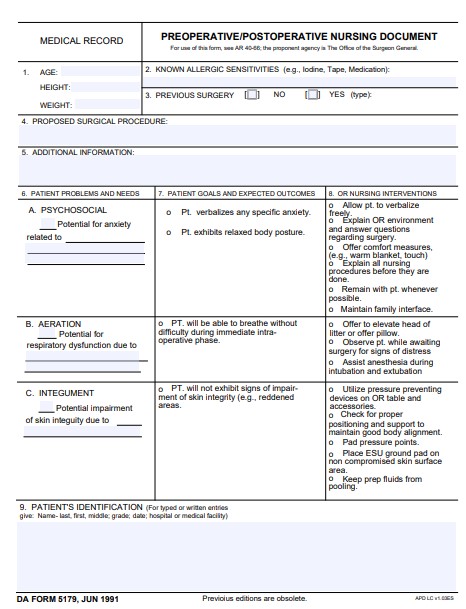 DA Form 5179 form preview