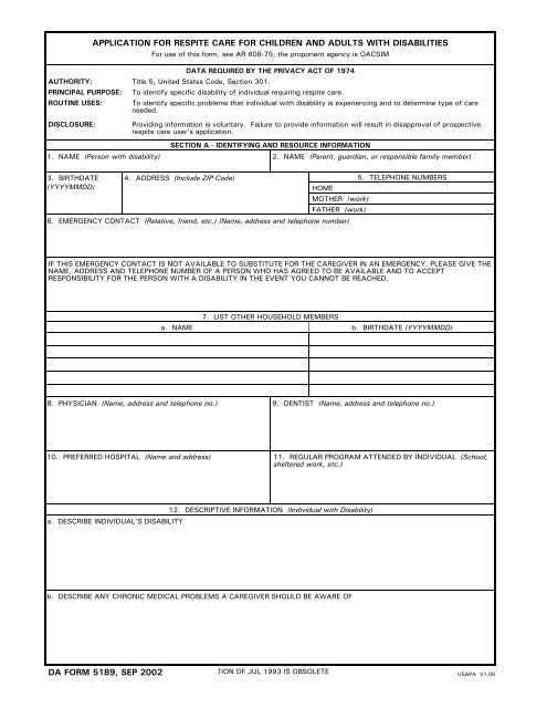 DA Form 5189 form preview