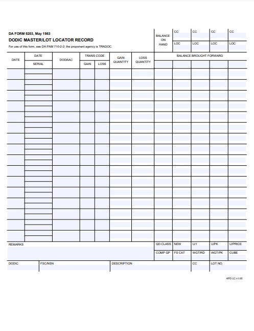 DA Form 5203 form preview