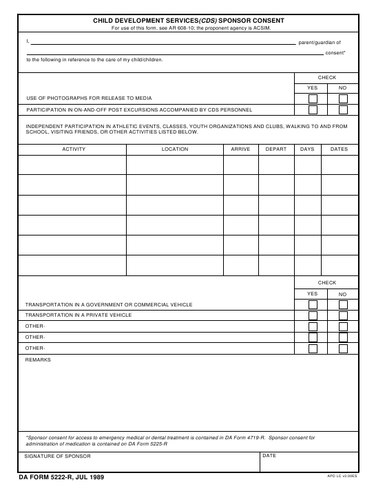 DA Form 5222-R form preview