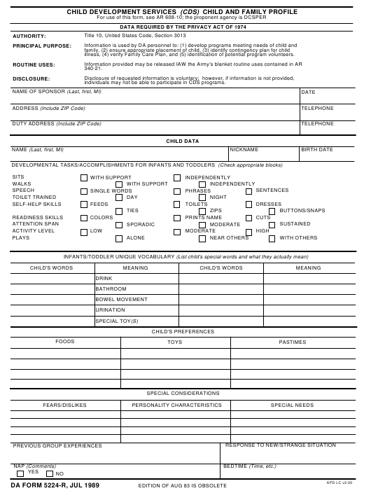 DA Form 5224-R form preview