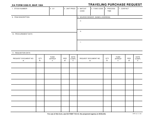 DA Form 5289-R form preview