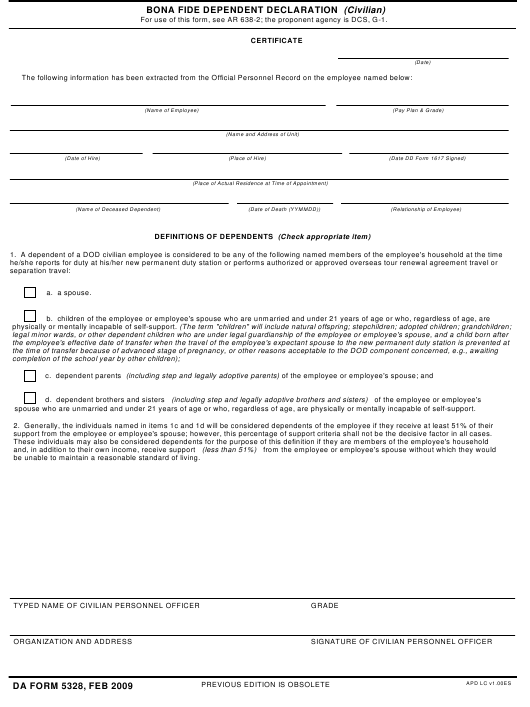 DA Form 5328 form preview