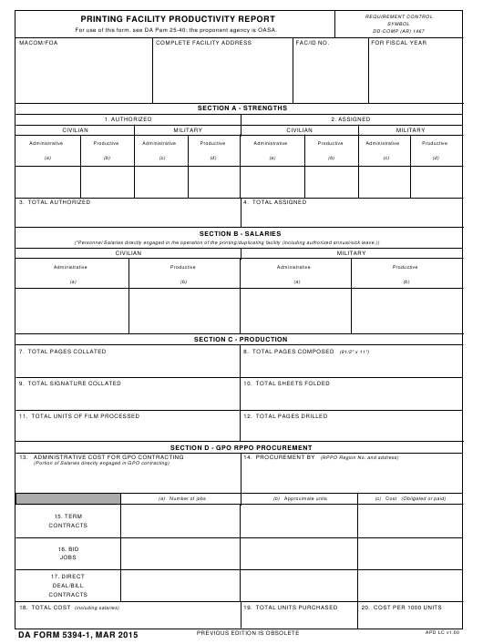 DA Form 5394-1 form preview