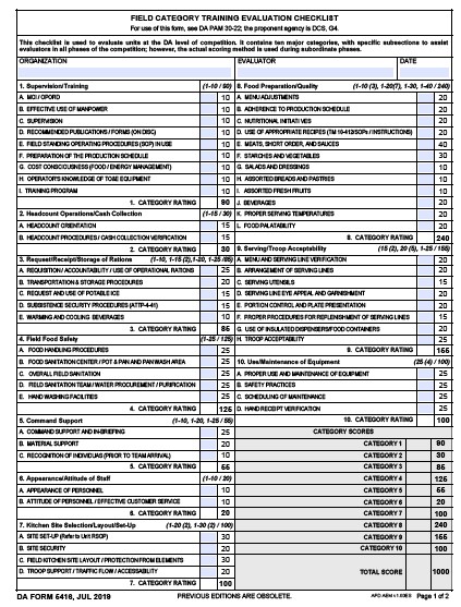 DA Form 5416 form preview