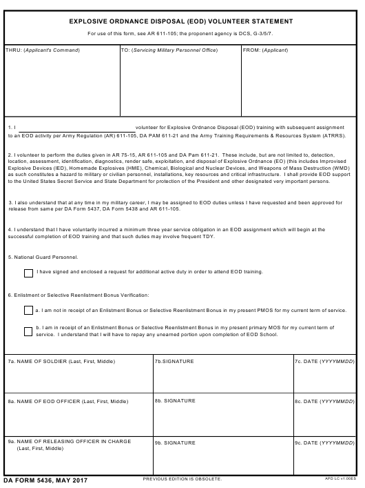 DA Form 5436 form preview