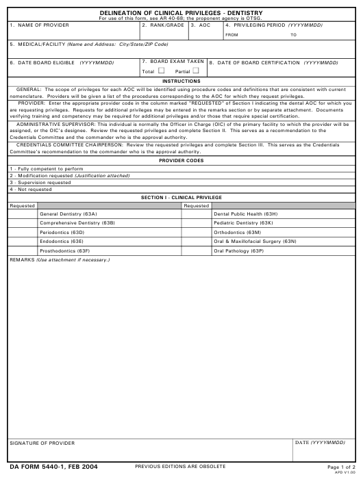 DA Form 5440-1 form preview