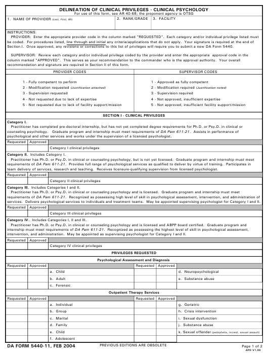 DA Form 5440-11 form preview