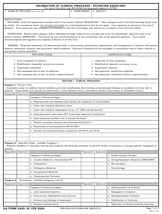 DA Form 5440-18 form preview