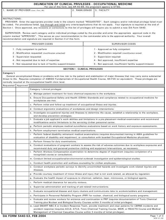 DA Form 5440-53 form preview