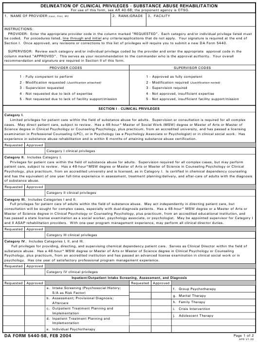 DA Form 5440-58 form preview