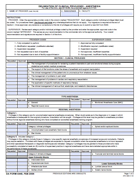 DA Form 5440 form preview
