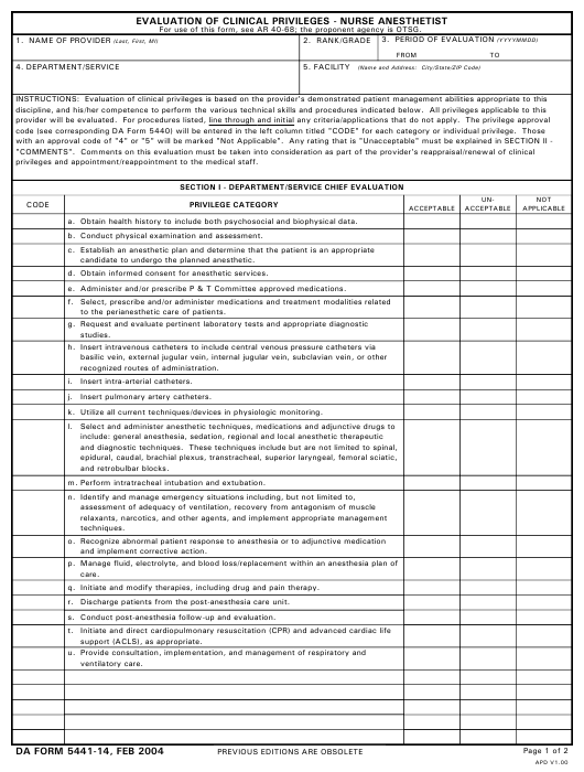 DA Form 5441-14 form preview