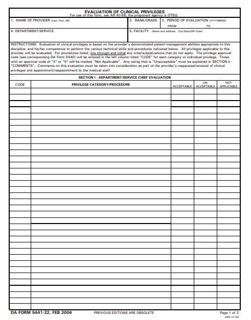 DA Form 5441-22 form preview
