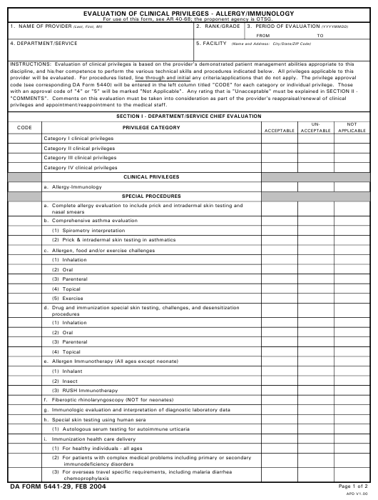 DA Form 5441-29 form preview