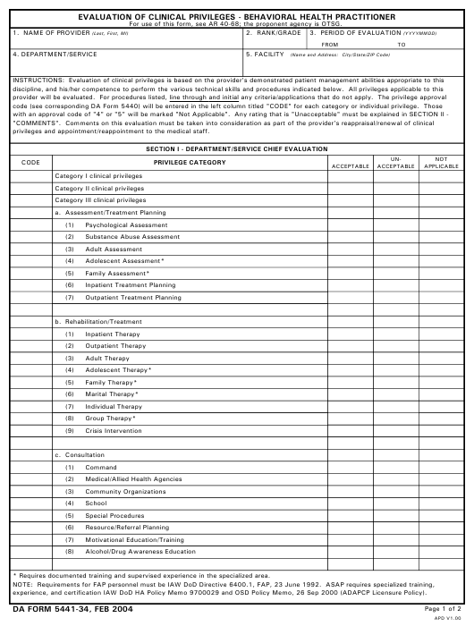 DA Form 5441-34 form preview
