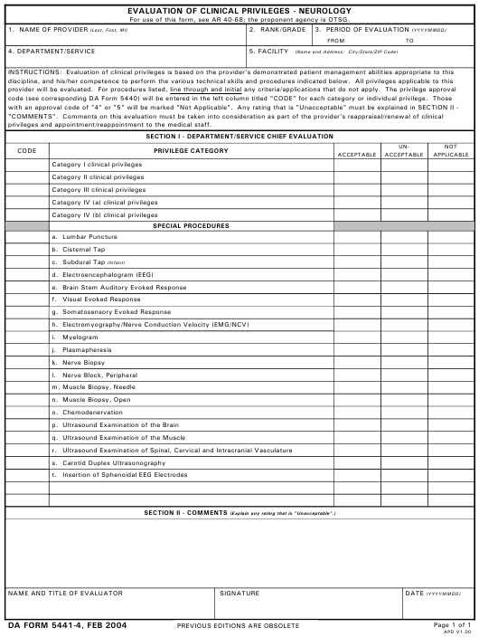 DA Form 5441-4 form preview