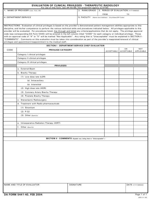 DA Form 5441-40 form preview