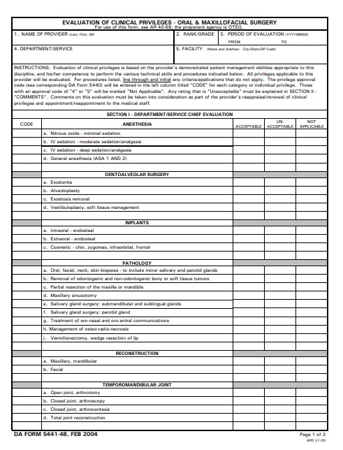 DA Form 5441-48 form preview