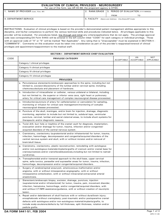 DA Form 5441-51 form preview