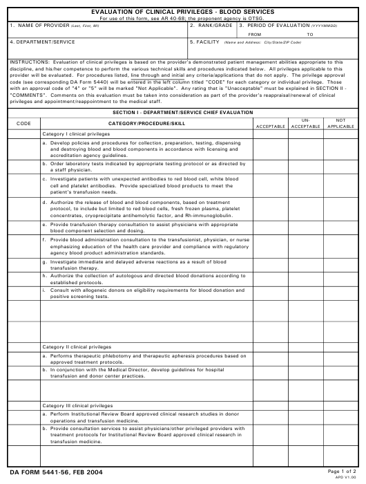 DA Form 5441-56 form preview