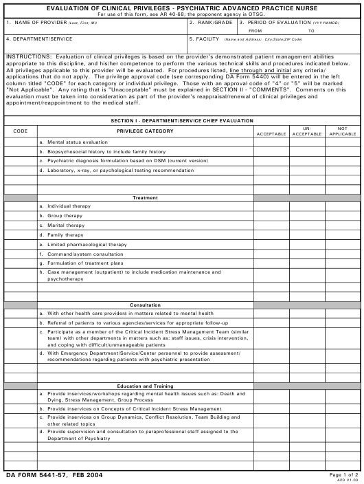 DA Form 5441-57 form preview
