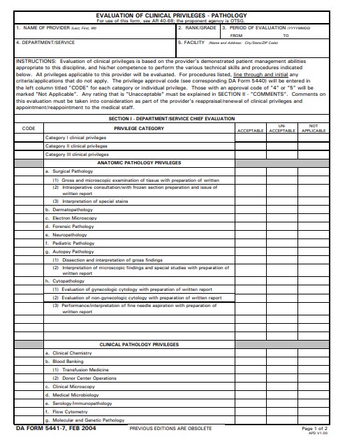 DA Form 5441-7 form preview
