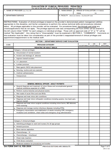 DA Form 5441-8 form preview