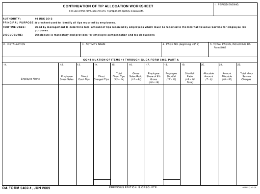 DA Form 5462-1 form preview