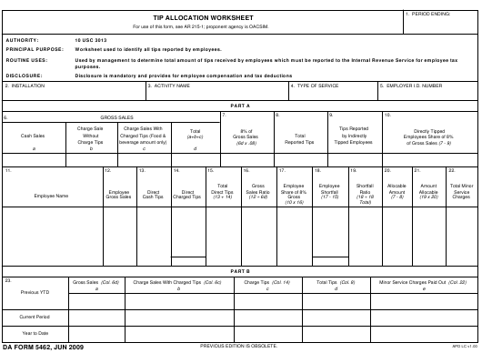 DA Form 5462 form preview