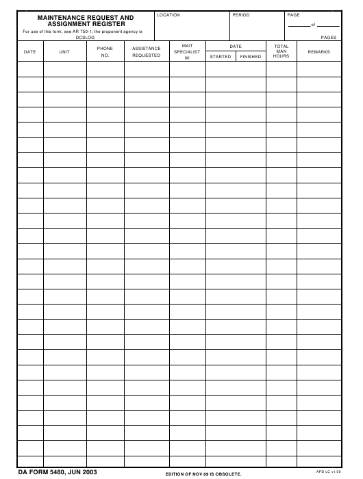 DA Form 5480 form preview